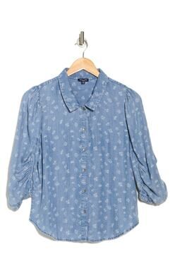 Splendid Puff Sleeve Chambray Button-Up Shirt Women’s Blouse Size S NWT